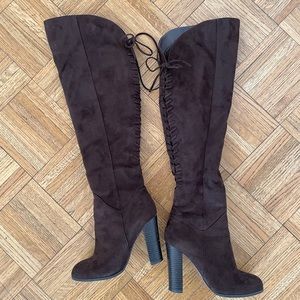 Chocolate brown suede boots